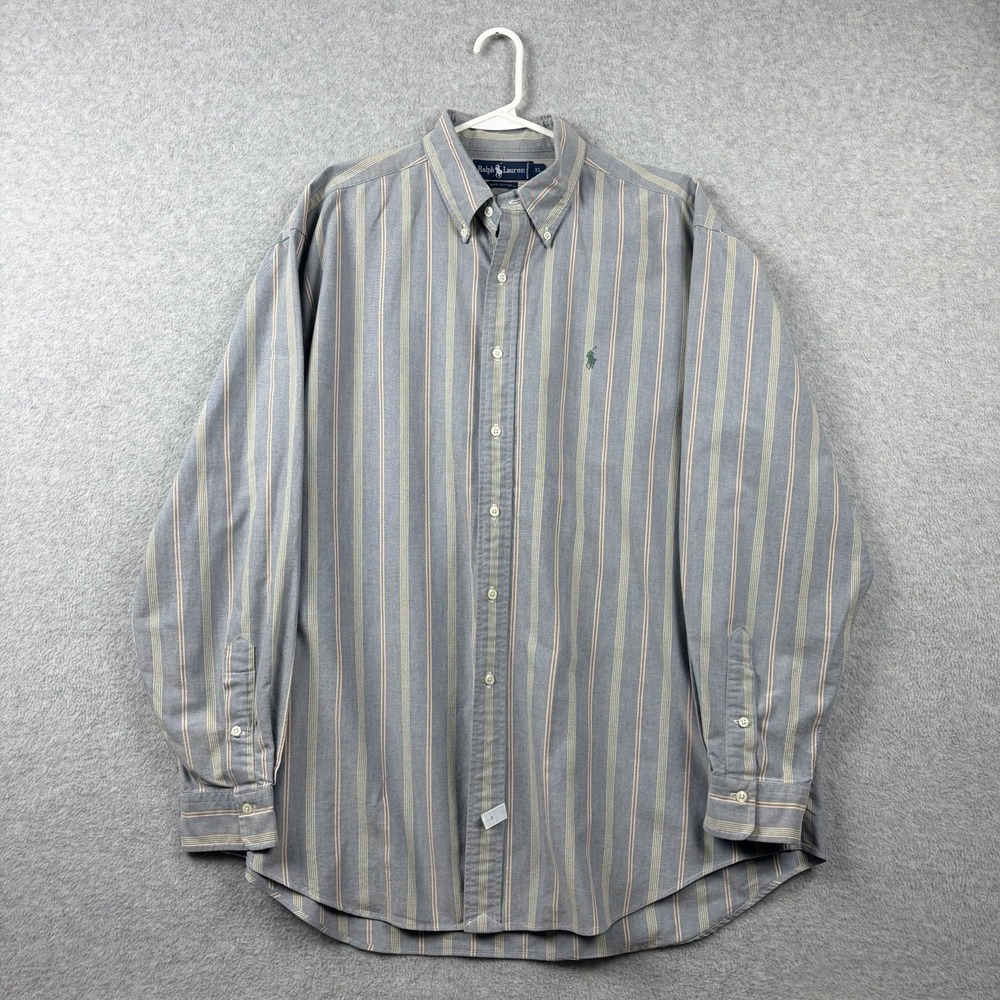 Vintage Ralph Lauren Shirt Mens XL Blue Banker Stripe OCBD Oxford Button Down